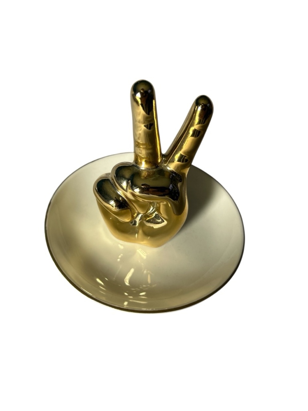 Gold Ceramic Peace Sign Ring Jewlery Dish